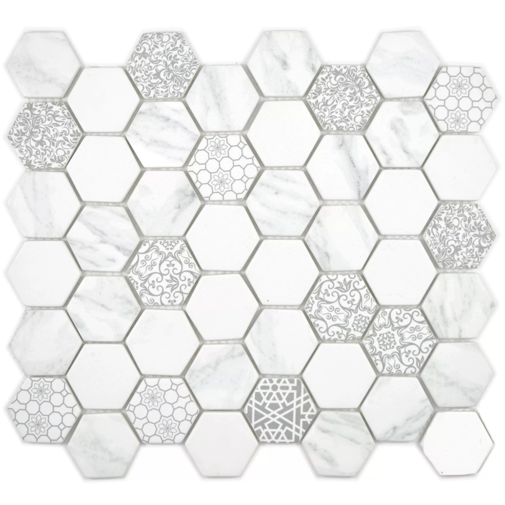 Glass Mosaic Tiles Acapella Carrara Hexagon