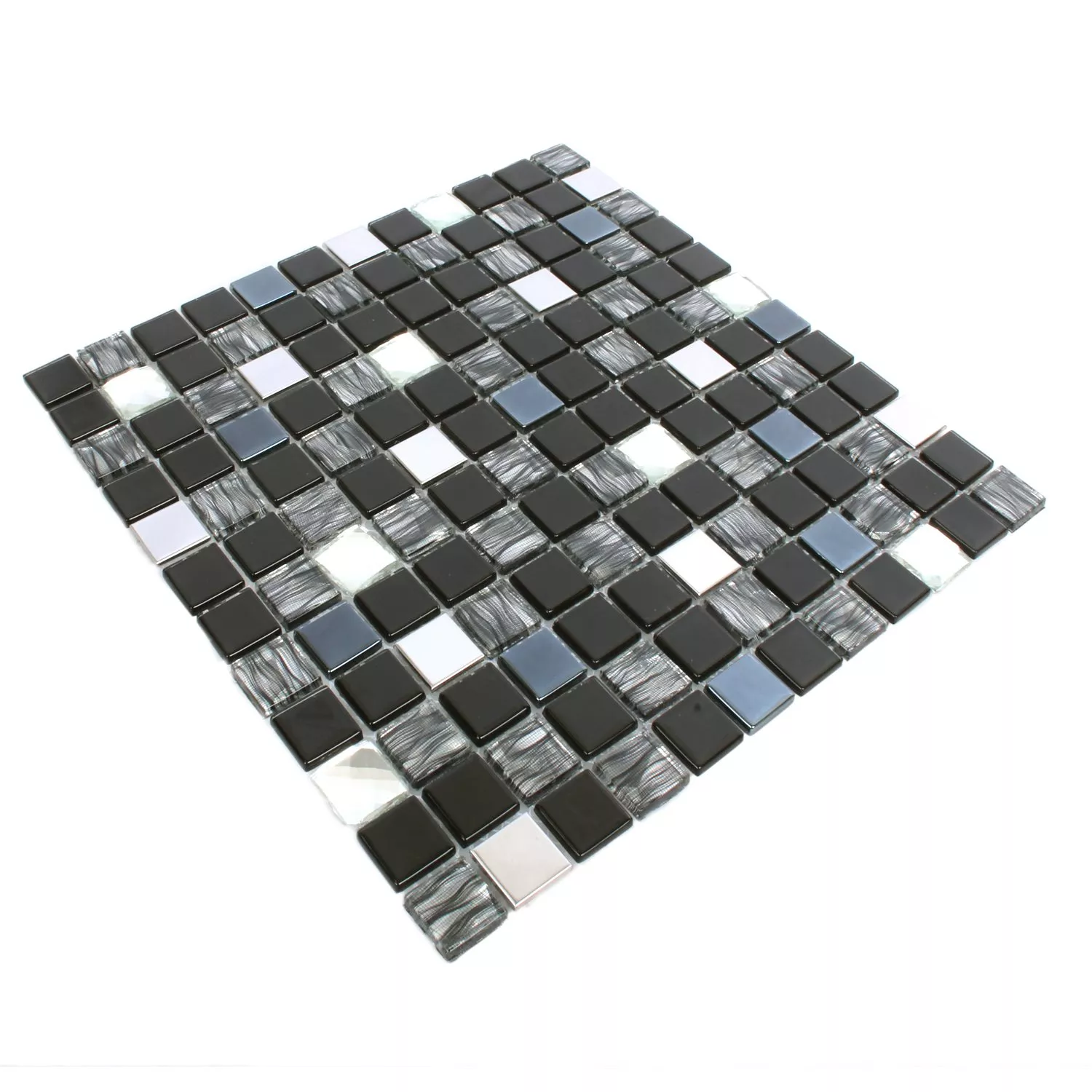 Mosaic Tiles Malaya Black Silver Quadrat