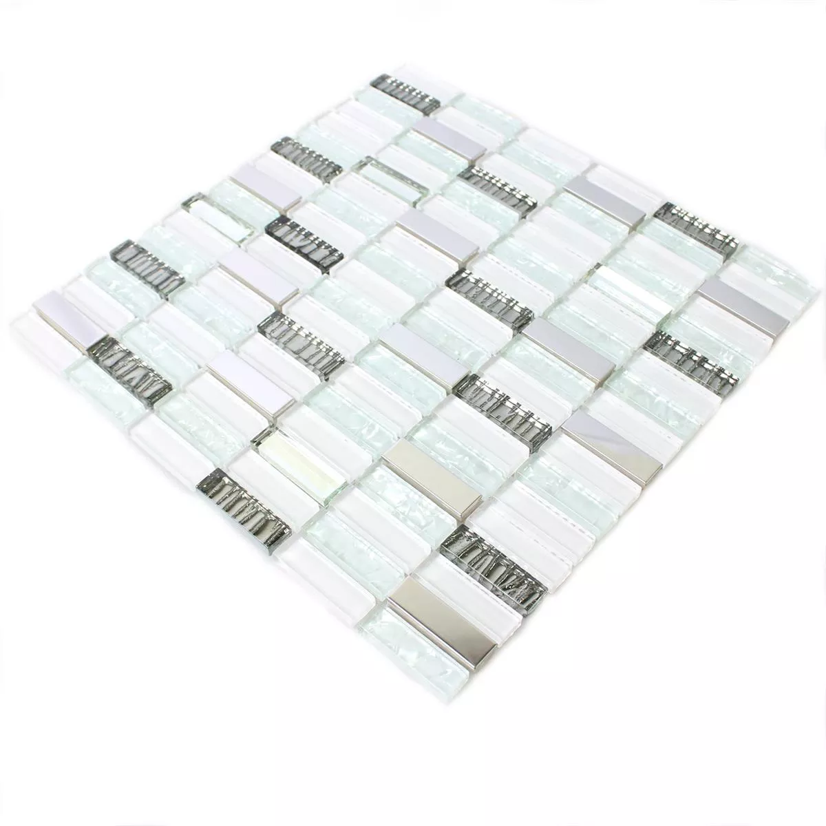 Sample Mosaic Tiles Glass Stainless Steel White Mix