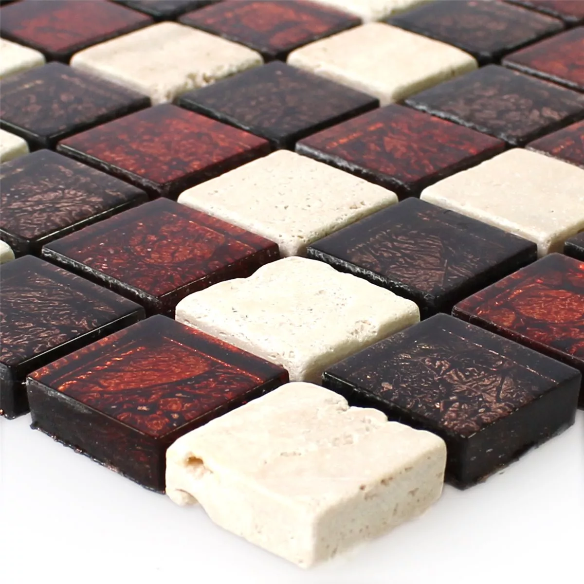 Sample Mosaic Tiles Natural Stone Glass Red Brown Beige