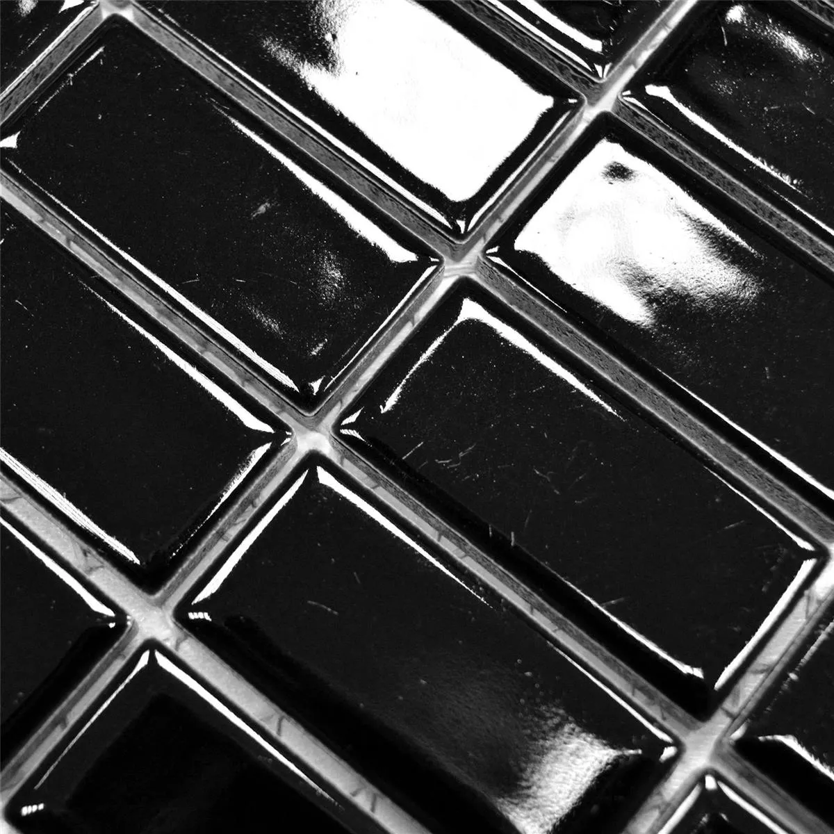 Ceramic Mosaic Tiles Adrian Black Glossy Rectangle