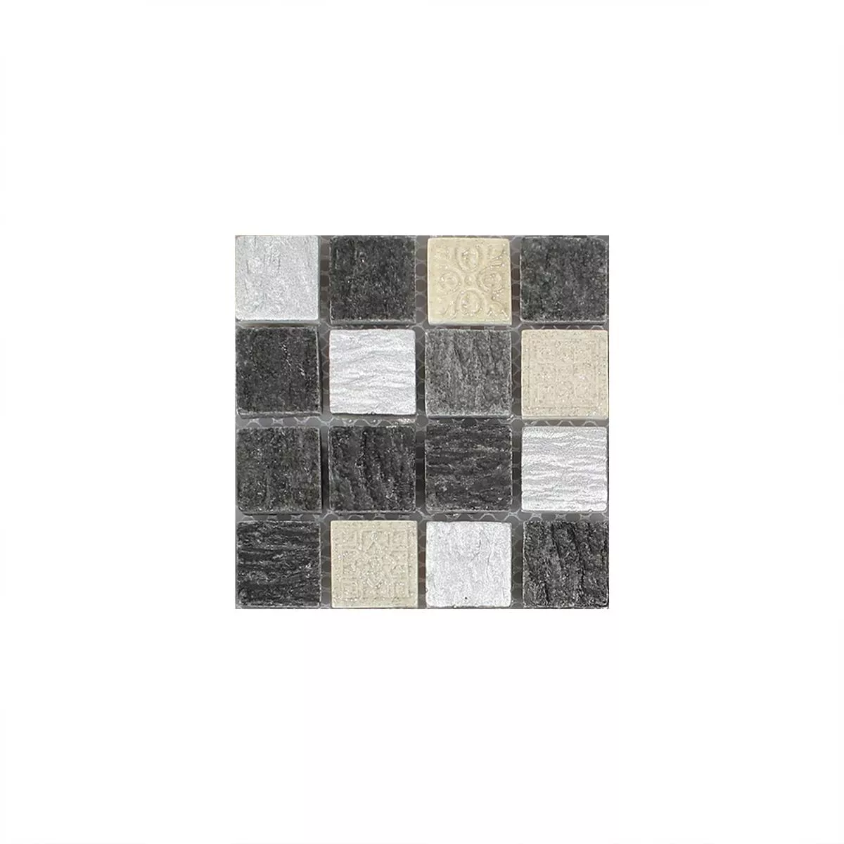 Sample Glass Mosaic Natural Stone Tiles Colicos Grey Black Silver
