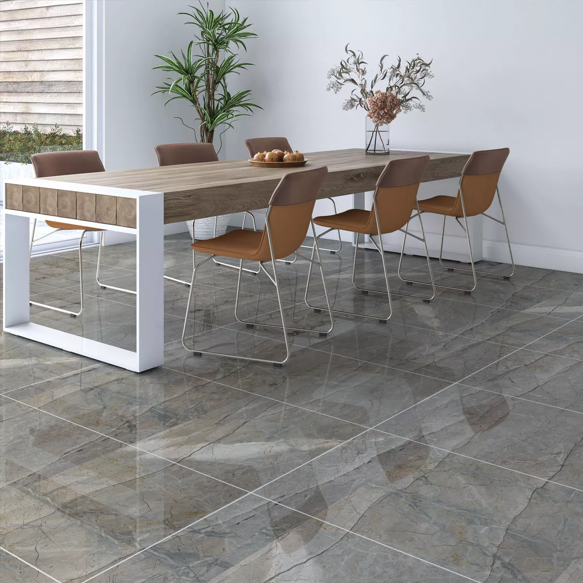 Floor Tiles Ancona Marble Optic Grey Polished Glossy 60x120cm