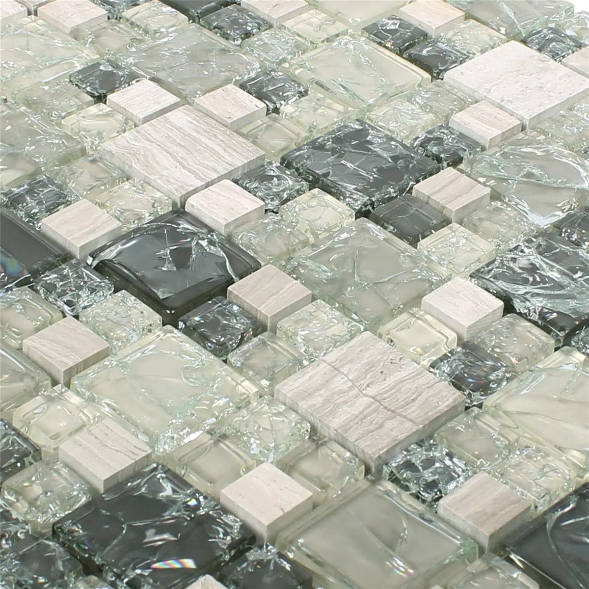 Mosaic Tiles Glass Natural Stone Malawi Green Grey 2 Mix