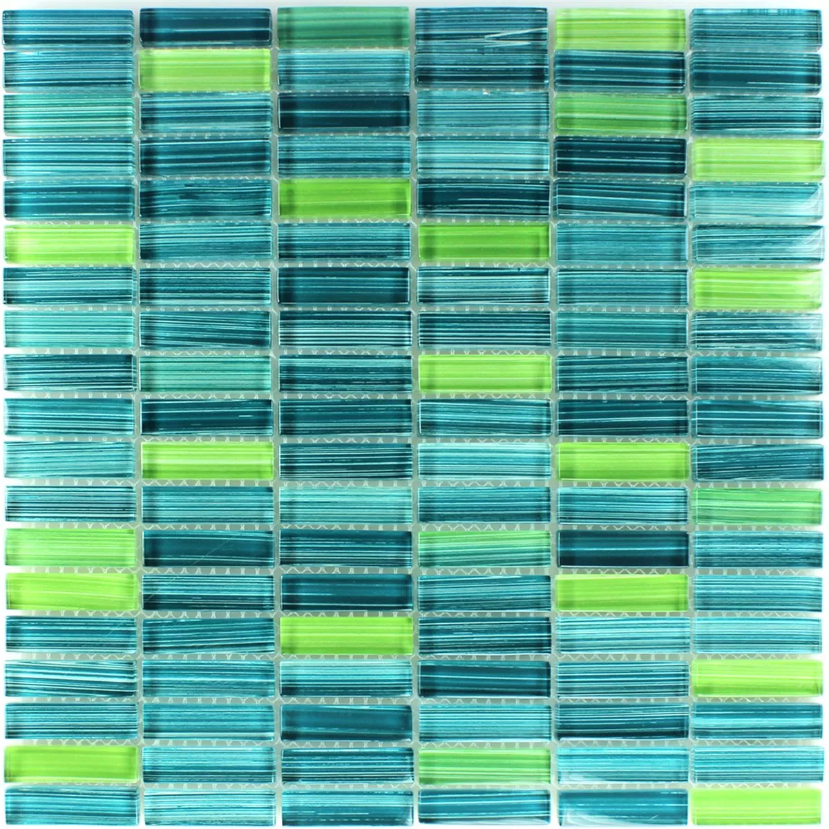 Mosaic Tiles Glass Green Mix Striped