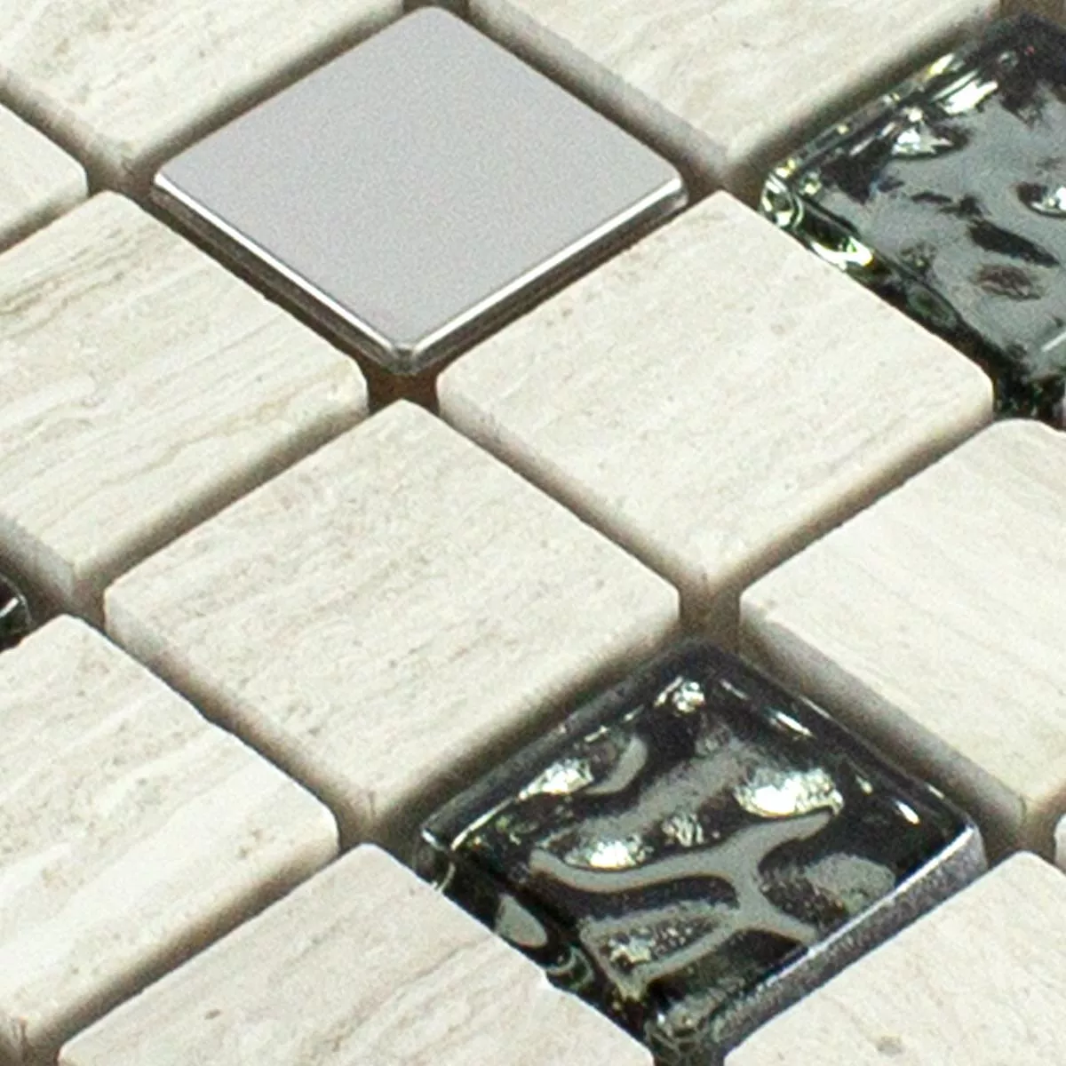 Sample Glass Natural Stone Metal Mosaic Tile Fulda Grey Silver