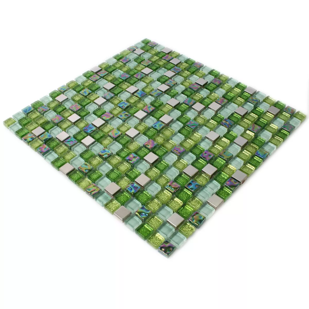 Sample Mosaic Tiles Glass Stainless Steel Green Mix