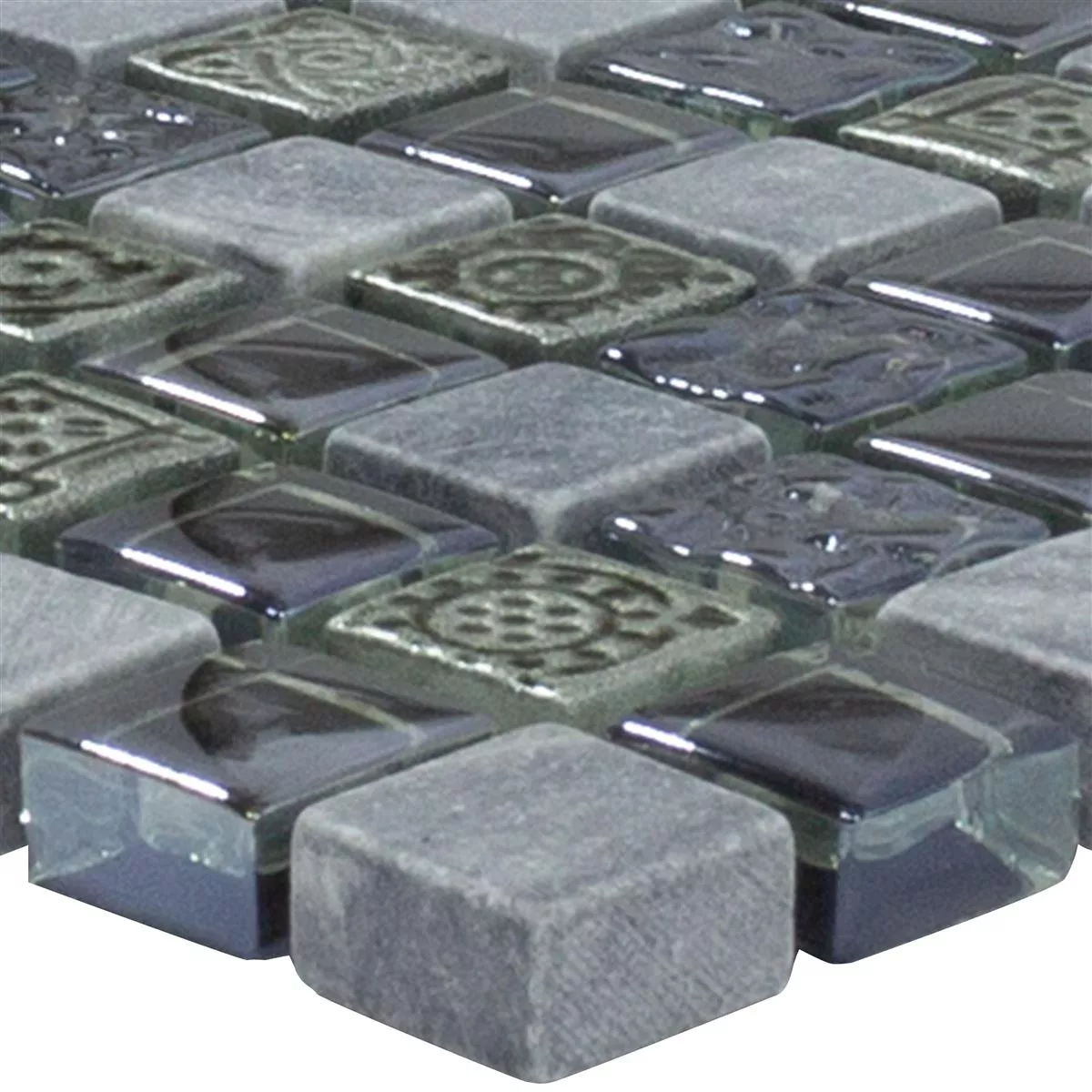 Sample Glass Marble Mosaic Tiles Champion Black Grey Mix