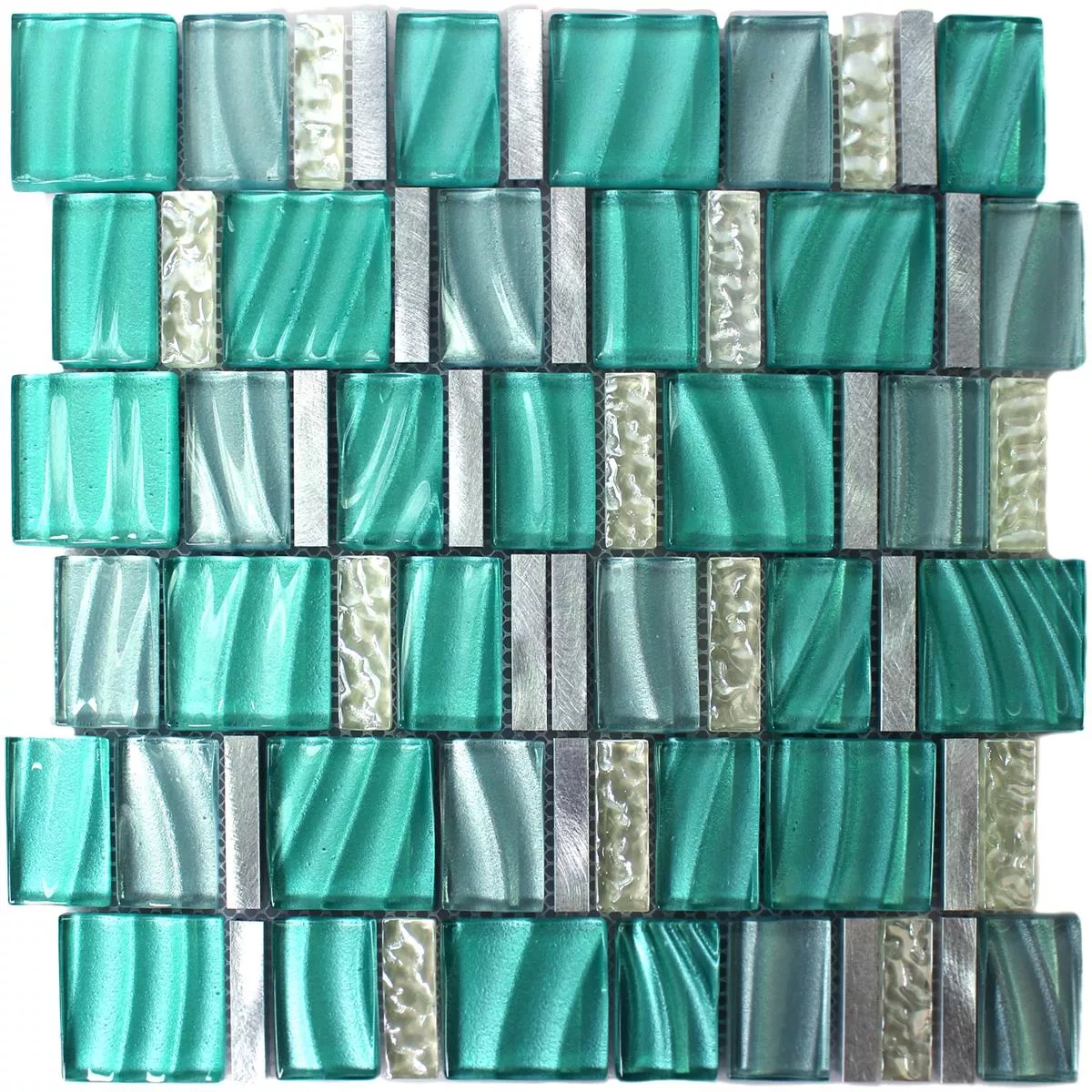 Sample Mosaic Tiles Glass Aluminium Green Silver Mix
