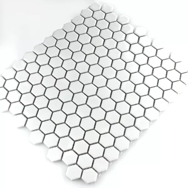 Mosaic Tiles Ceramic Hexagon White Glossy H23