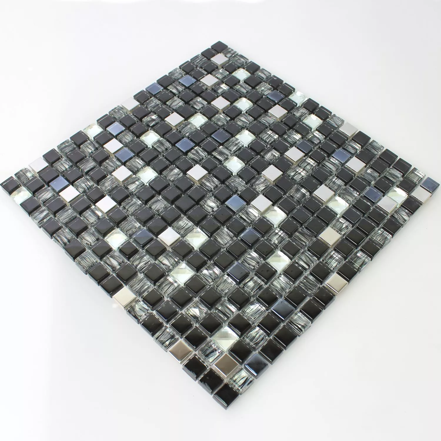 Sample Mosaic Tiles Glass Stainless Steel Black Mix 