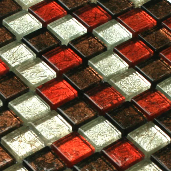 Sample Mosaic Tiles Glass  Red Brown Silver Metal