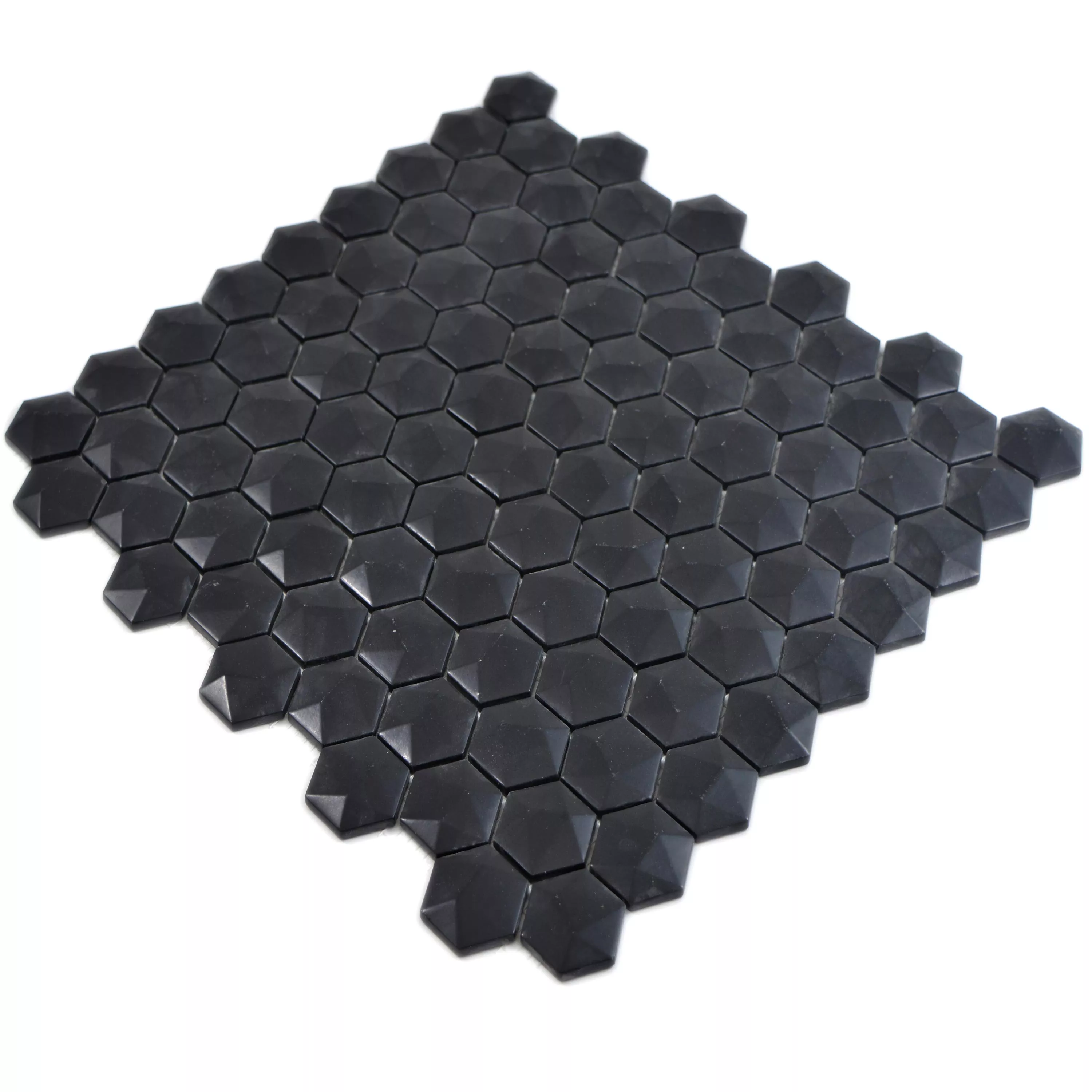 Sample Glass Mosaic Tiles Benevento Hexagon 3D Black