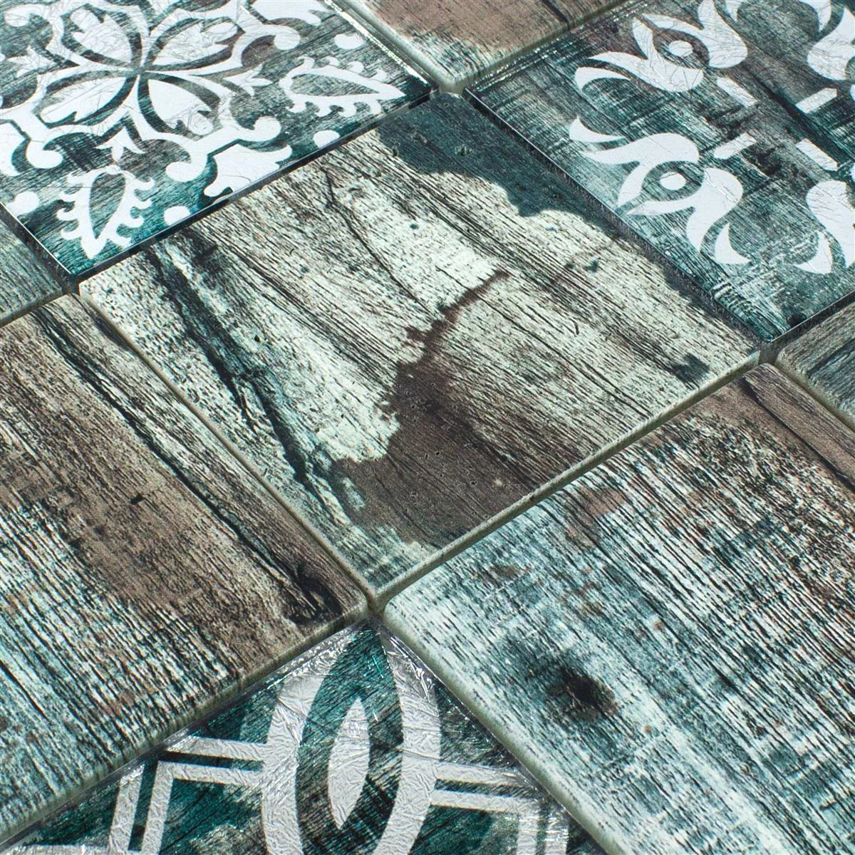 Sample Glass Mosaic Tiles Wood Optic Norwalk Grey Brown Green Q98