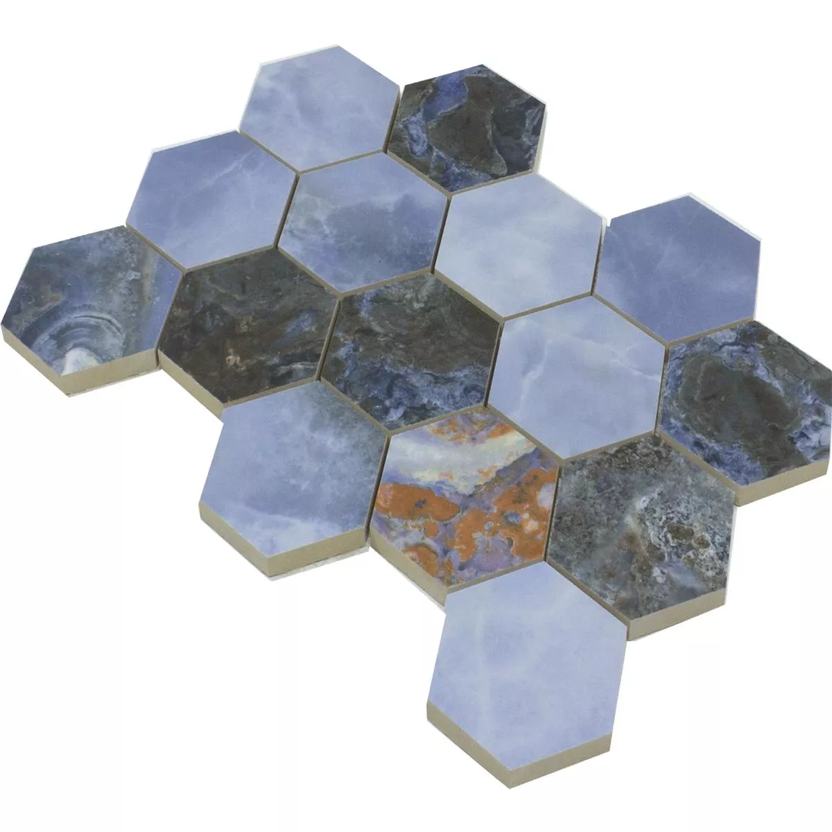 Sample from Ceramic Mosaic Tiles Naftalin Hexagon Blue Black