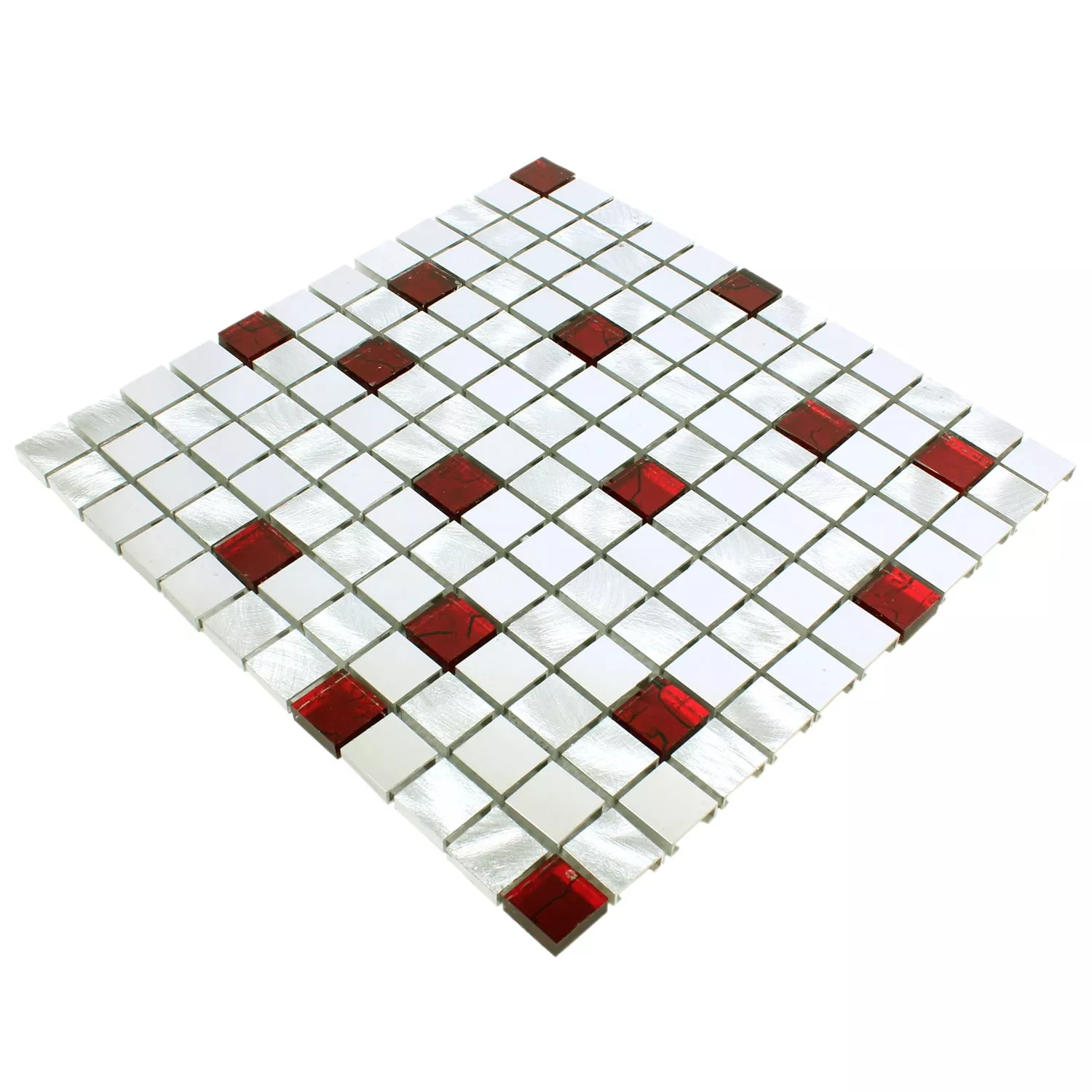 Mosaic Tiles Aluminium Glass Maira Silver Red