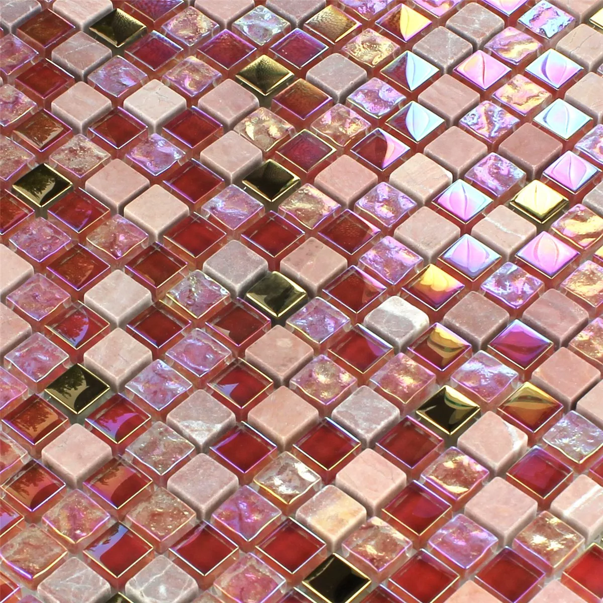 Sample Mosaic Tiles Glass Natural Stone Red Pink Gold