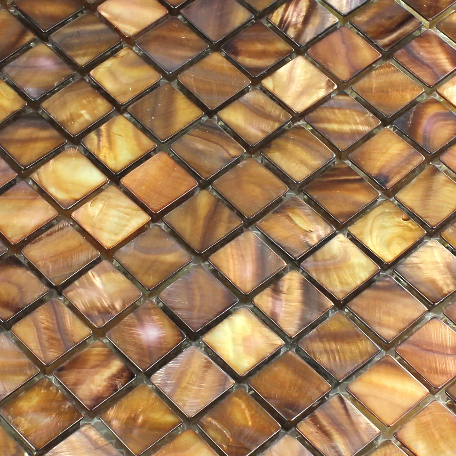 Mosaic Tiles Glass Nacre Effect Brown Gold 23x23x8mm