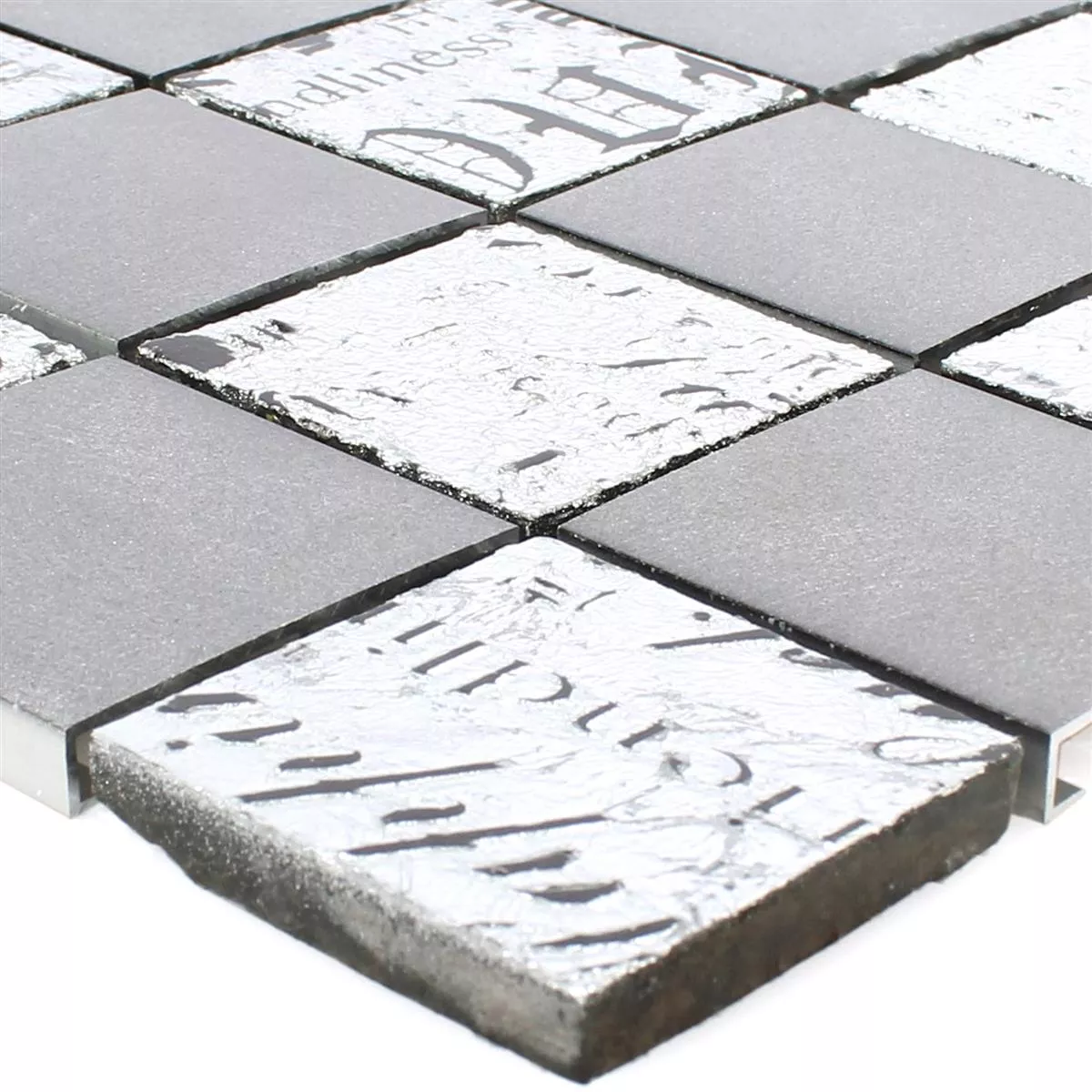 Sample Mosaic Tiles Metal Natural Stone Parole Black Silver