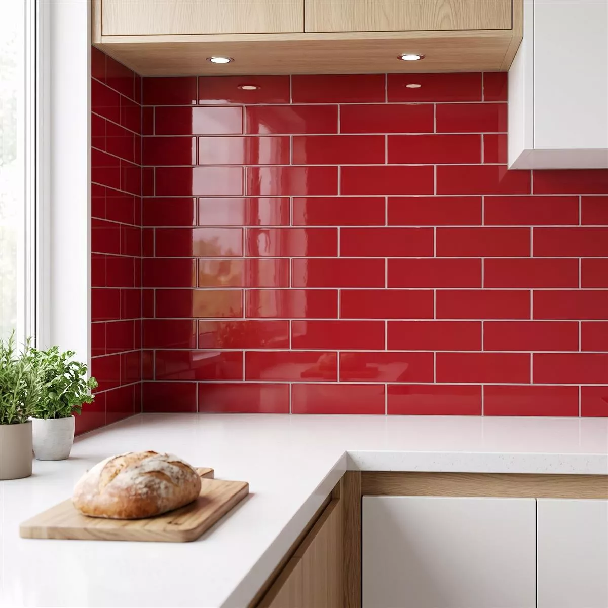 Metro tile Red Glossy 7,5x30 cm Without Facet Swissland Fuego