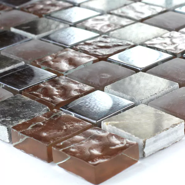 Mosaic Tiles Glass Marble 23x23x8mm Brown Mix Metal