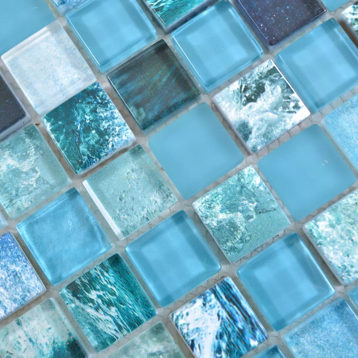 Sample Glass Mosaic Tiles Cornelia Retro Optic Green Blue