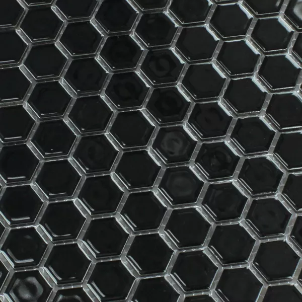Sample Mosaic Tiles Ceramic Hexagon Black Glossy H23