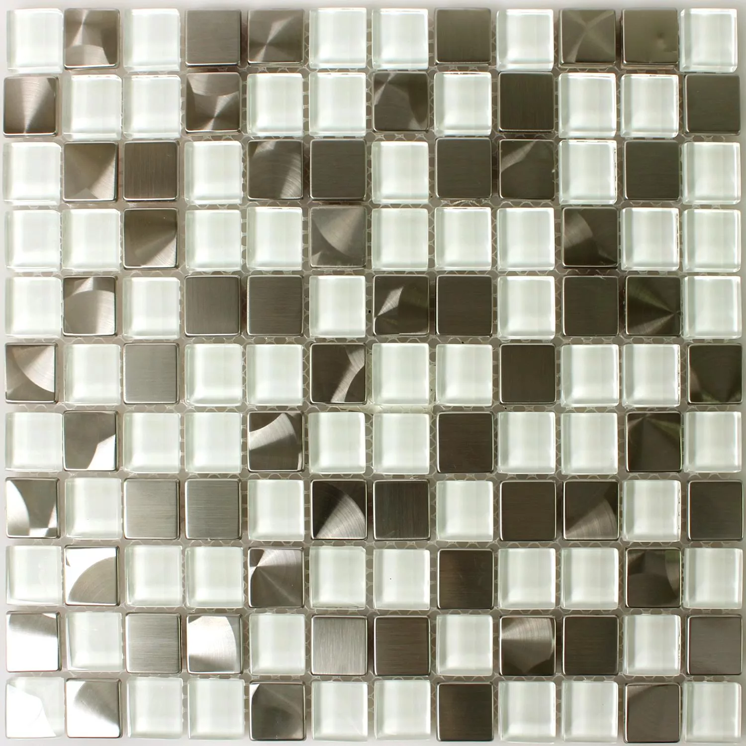 Sample Mosaic Tiles Stainless Steel Glass White
