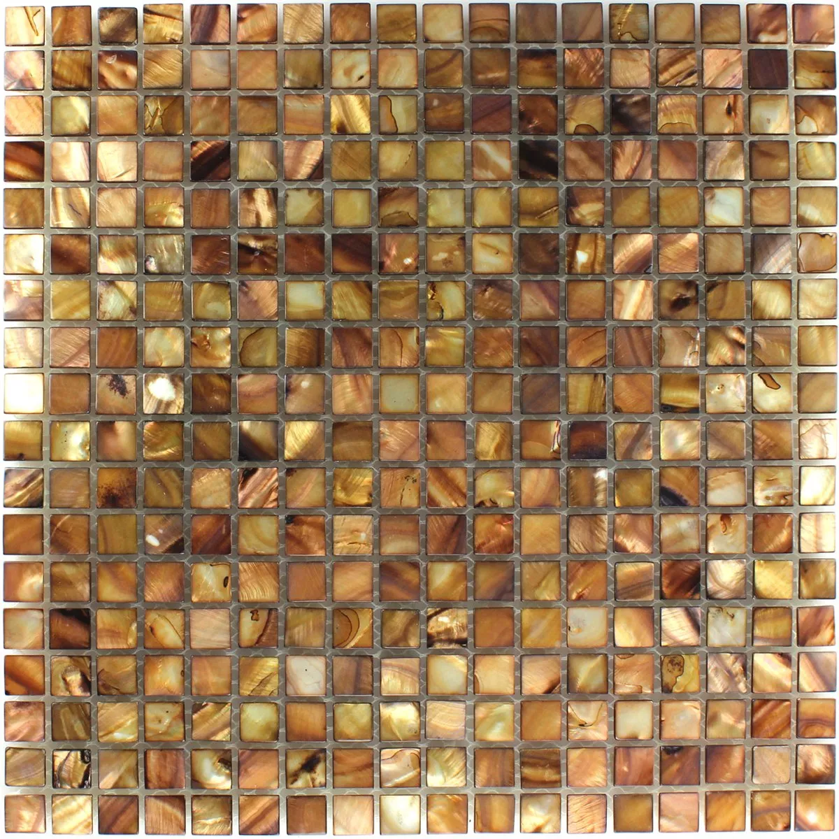 Mosaic Tiles Glass Nacre Effect Brown Gold 15x15x8mm