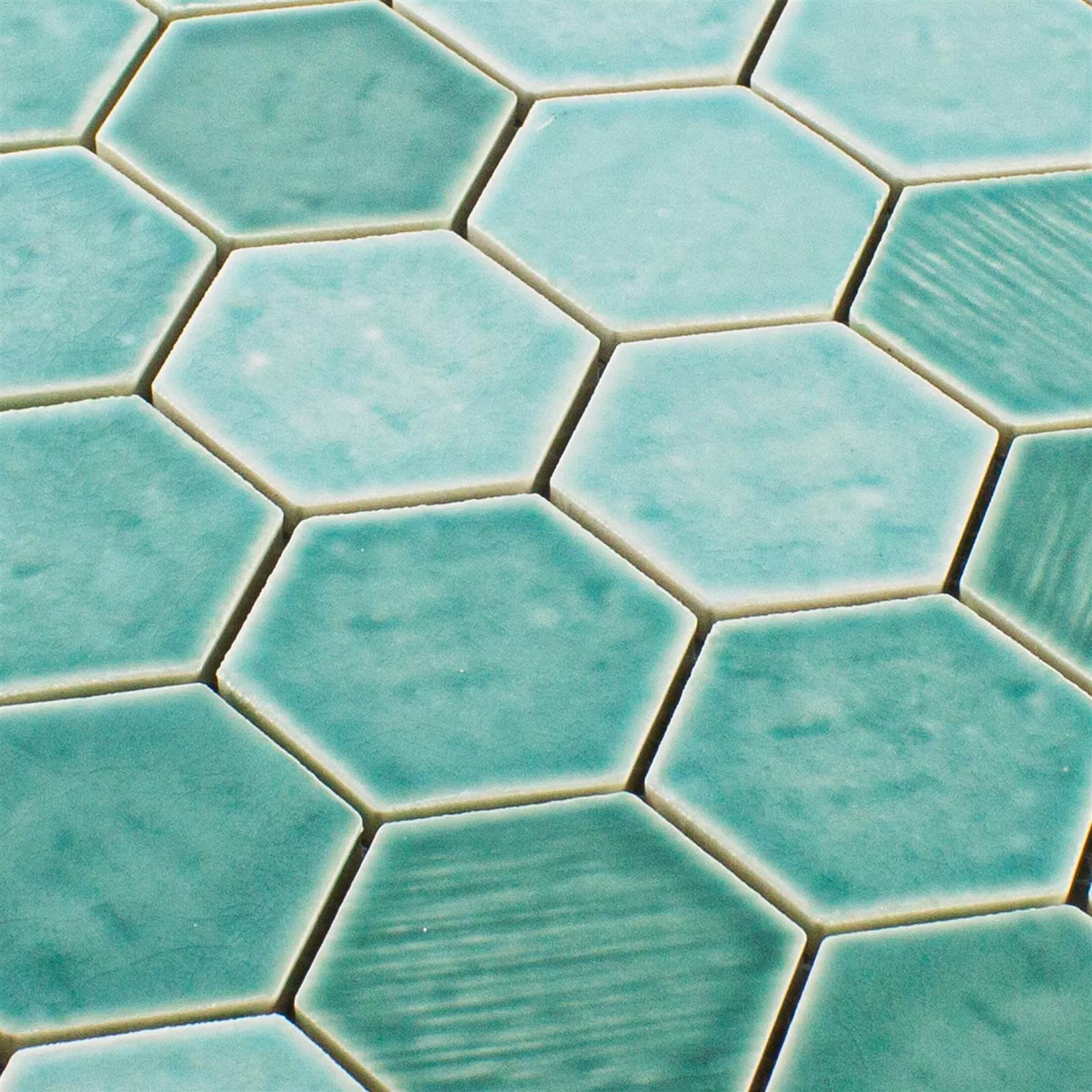 Sample Ceramic Mosaic Tile Roseburg Hexagon Glossy Cyan