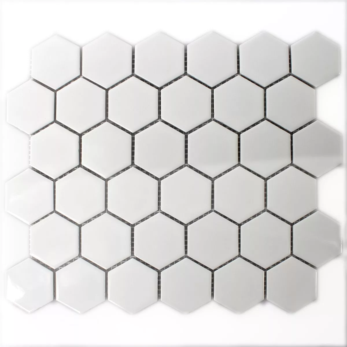 Sample Mosaic Tiles Ceramic Hexagon White Glossy