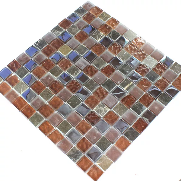 Mosaic Tiles Glass Marble 23x23x8mm Brown Mix Metal