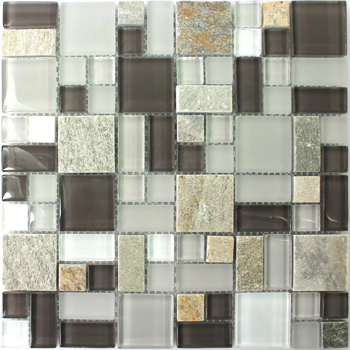 Sample Mosaic Tiles Glass Natural Stone Grey Brown