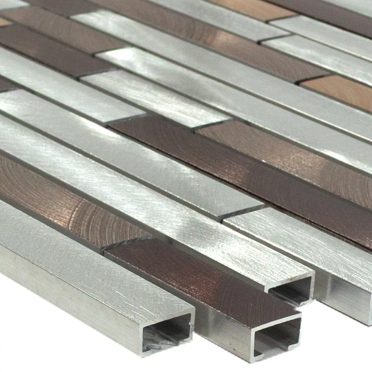 Aluminium Metal Mosaic Tiles Caramella Brown Silver Aluminium Metal Mosaic Tiles Caramella Brown Silver
