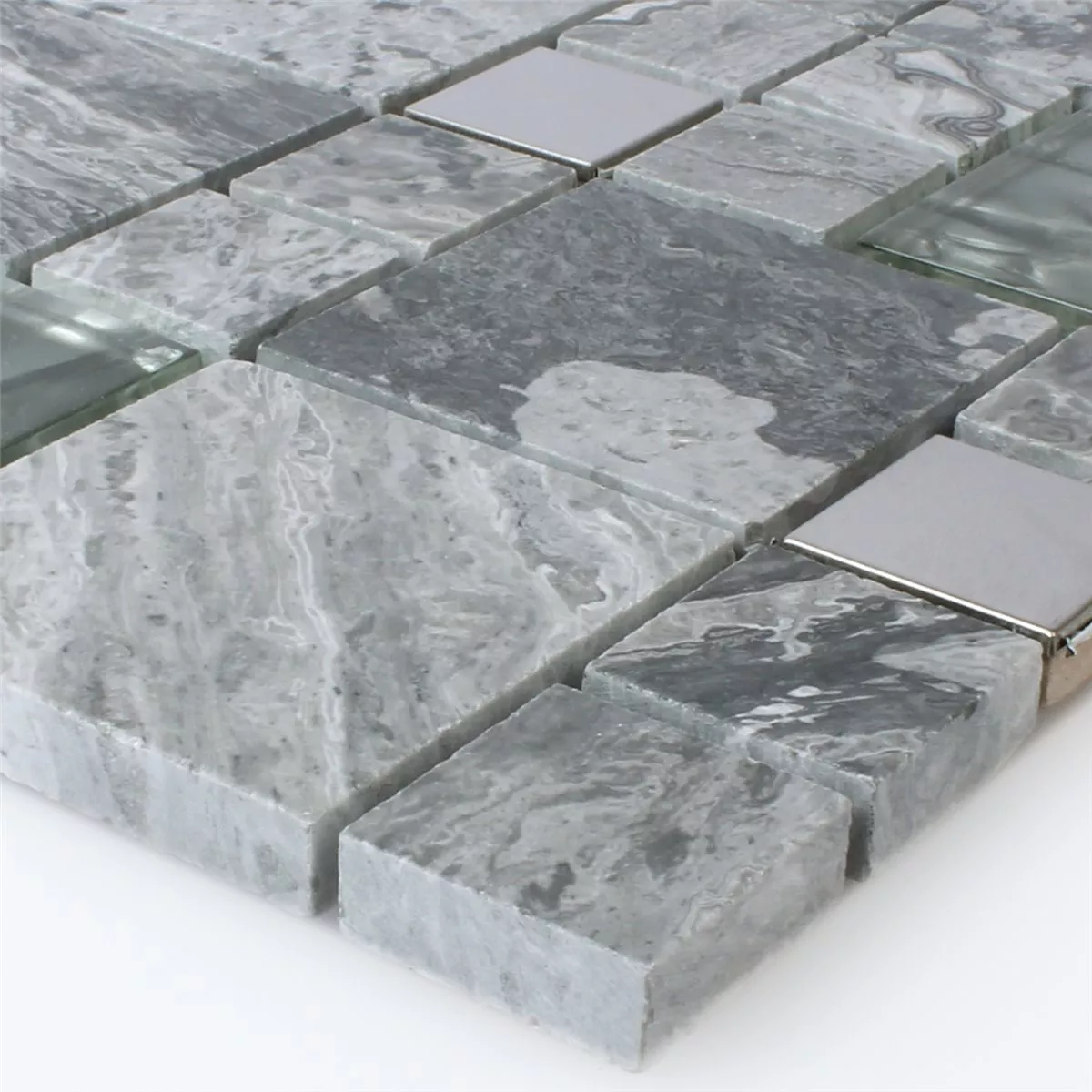 Sample Mosaic Tiles Metal Glass Natural Stone Mix Grey Silver