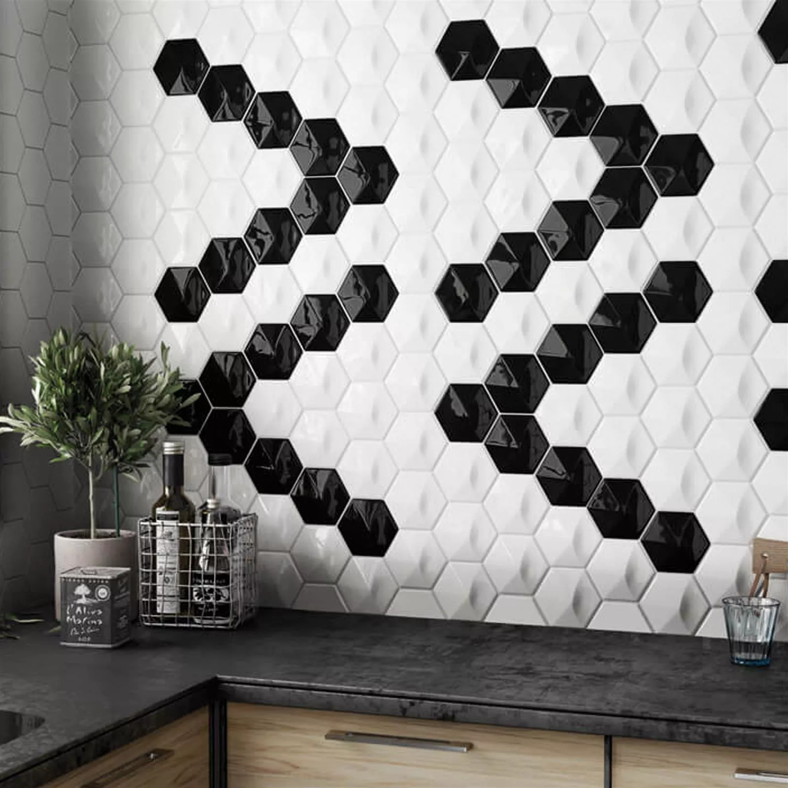 Wall Tiles Rockford 3D Hexagon 12,4x10,7cm Black