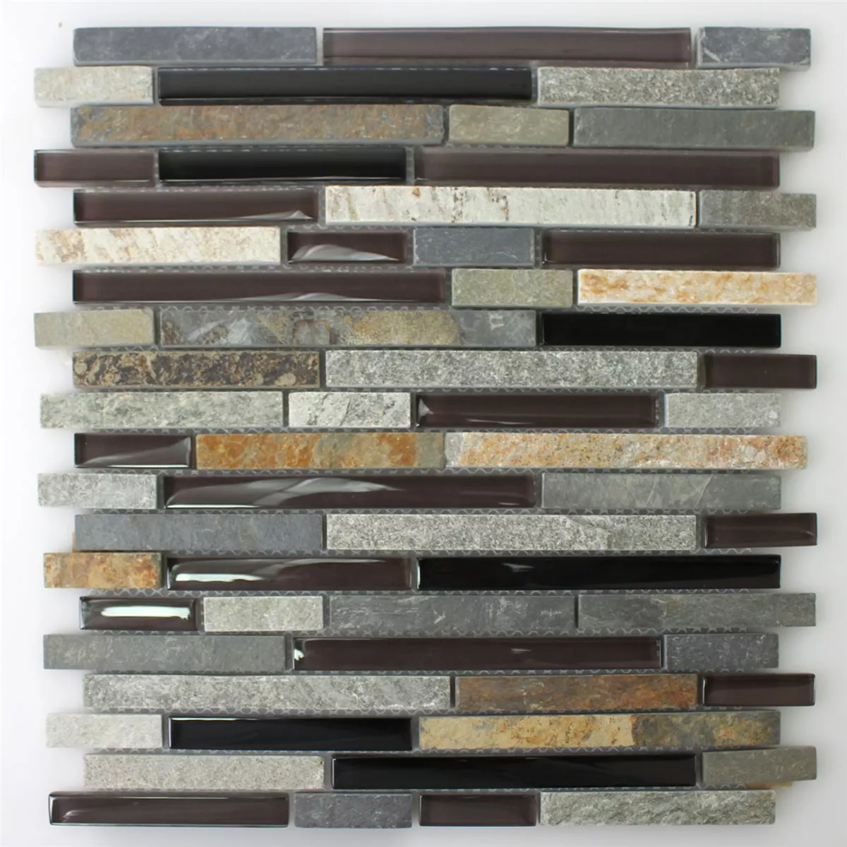 Mosaic Tiles Glass Natural Stone Grey Beige Brown Mix