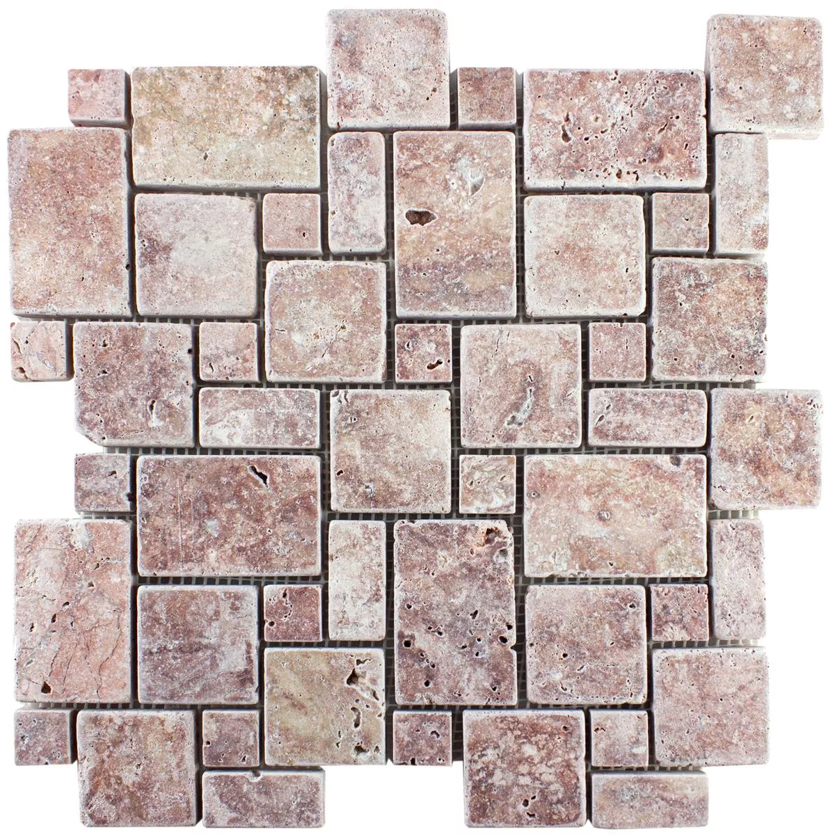 Sample Natural Stone Travertine Mosaic Tiles LaGrange Red