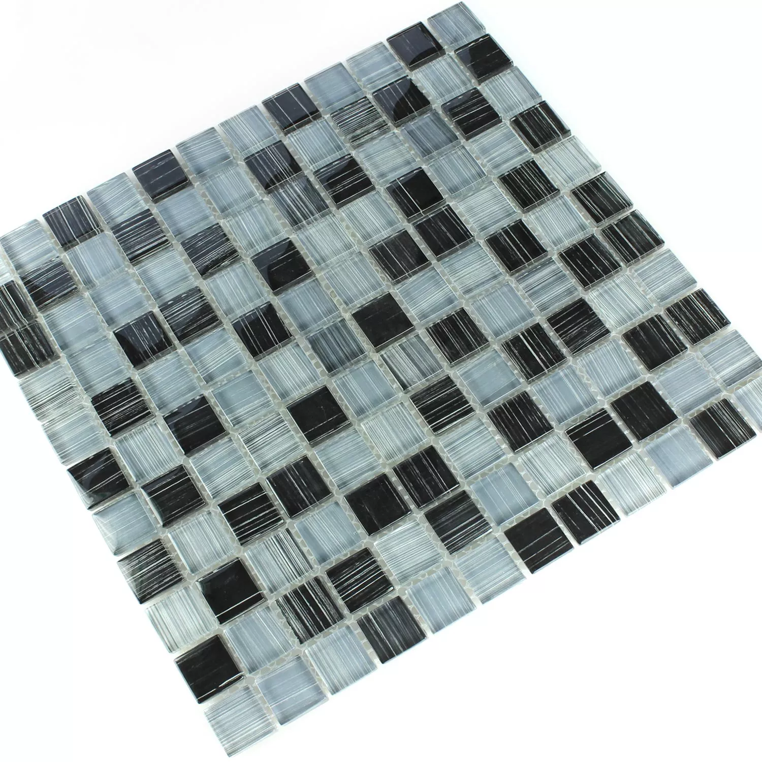 Mosaic Tiles Glass Stroke Black Grey