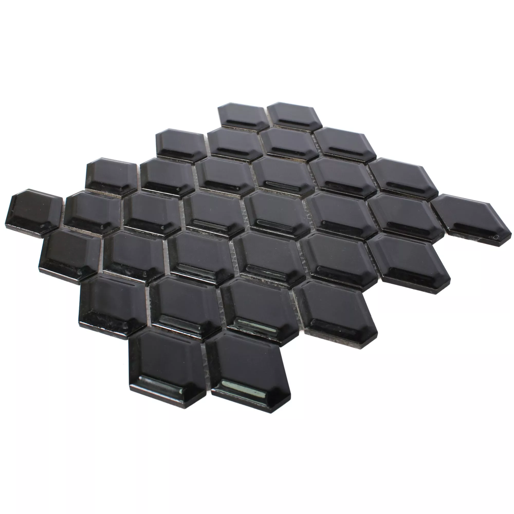 Ceramic Mosaic Tiles Leandro Metro Black Glossy