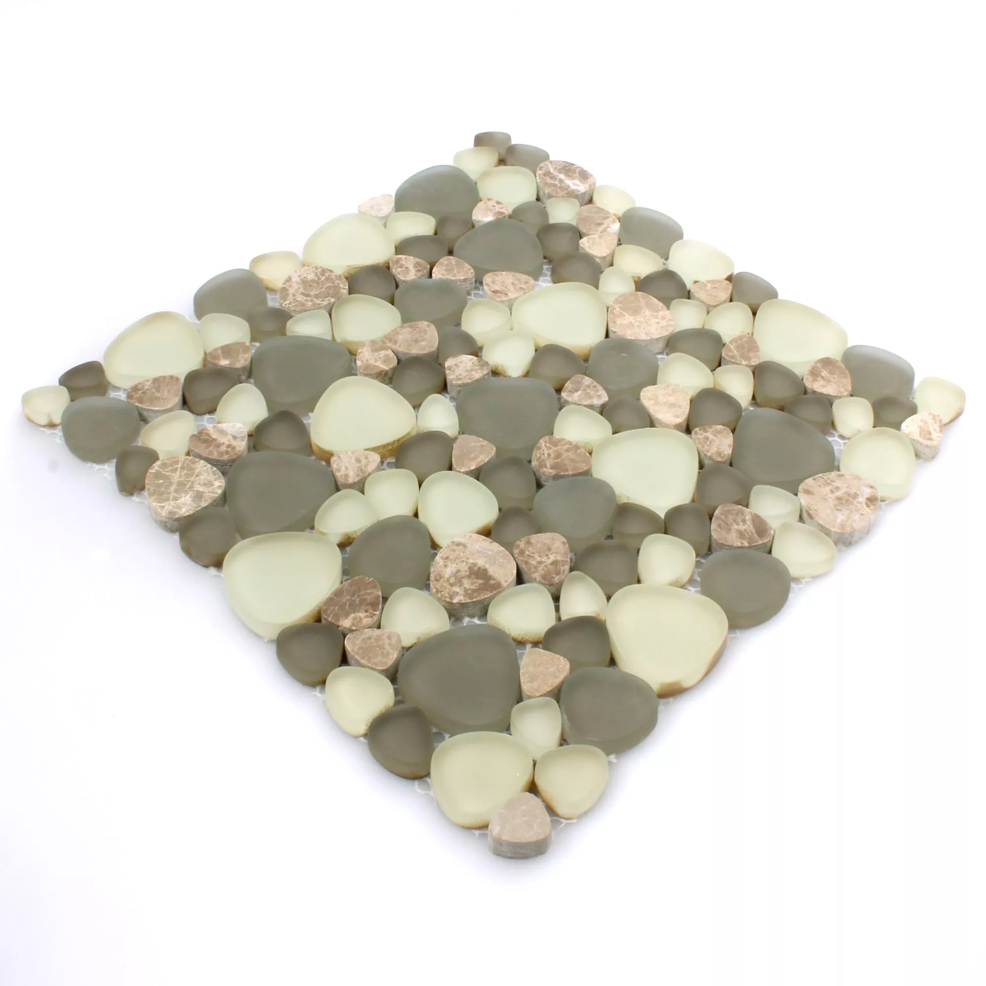 Sample Glass Natural Stone Mosaic Tiles Kiew Brown Beige