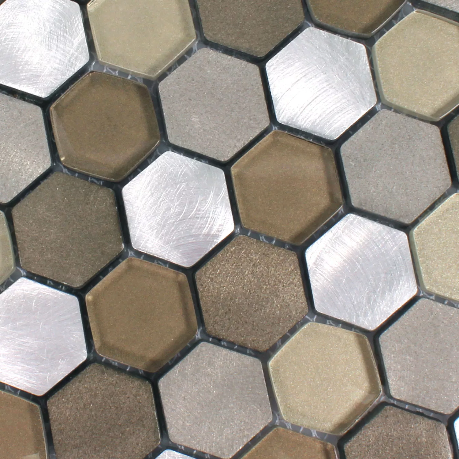 Sample Mosaic Tiles Glass Alu Angela Hexagon Brown Silver