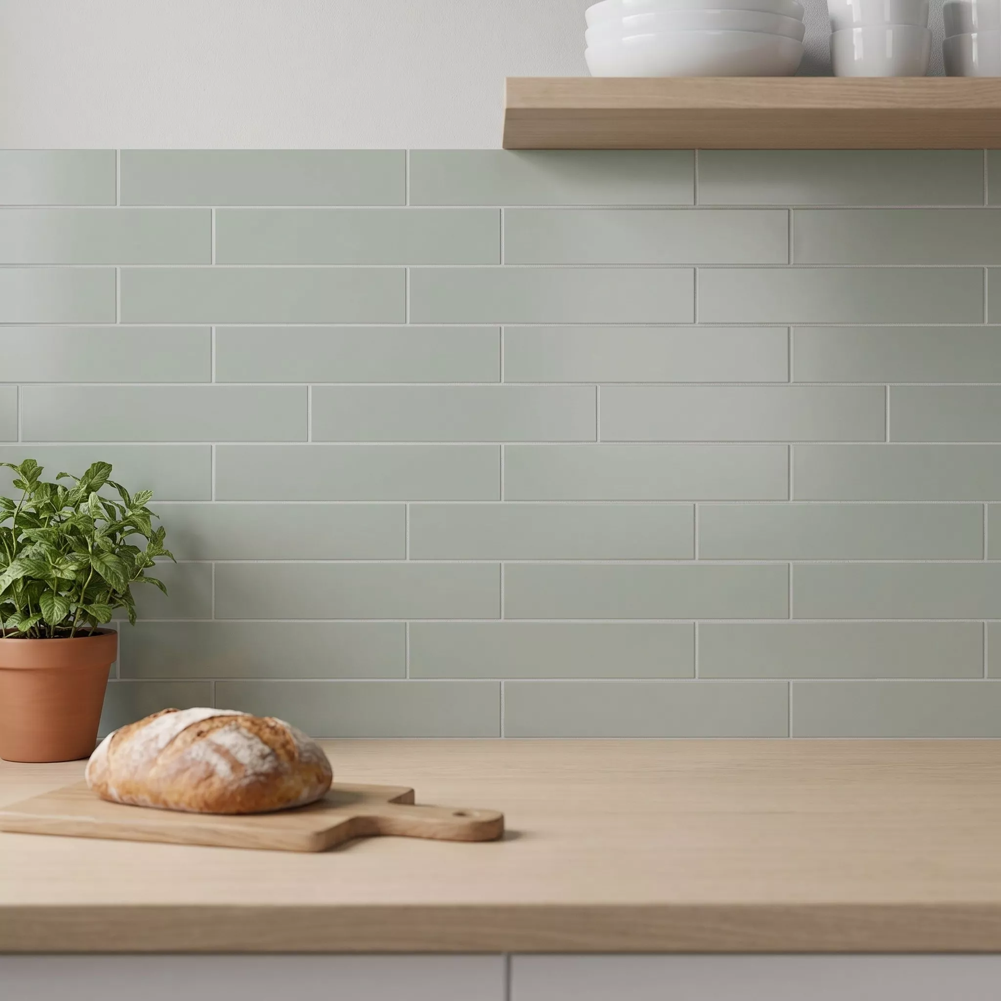 Metro tile Green Mat 7,5x30 cm Without Facet Swissland Sage