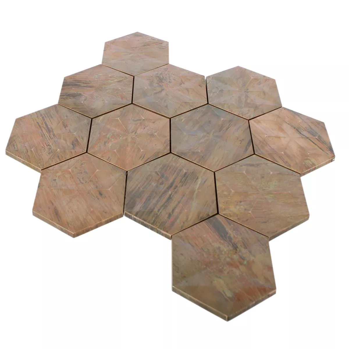 Metal Copper Mosaic Tiles Myron Hexagon 3D