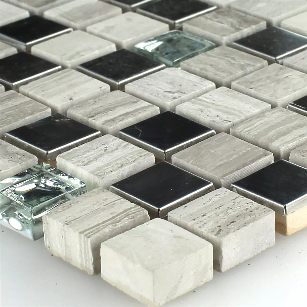 Sample Mosaic Tiles Glass Stainless Steel Grey 