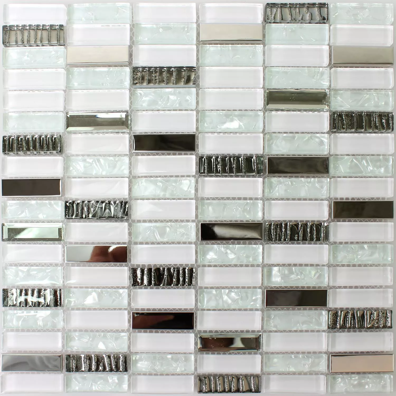 Sample Mosaic Tiles Glass Stainless Steel White Mix