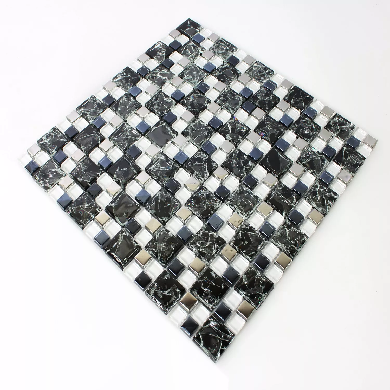 Sample Mosaic Tiles Glass Stainless Steel Black Silver Broken