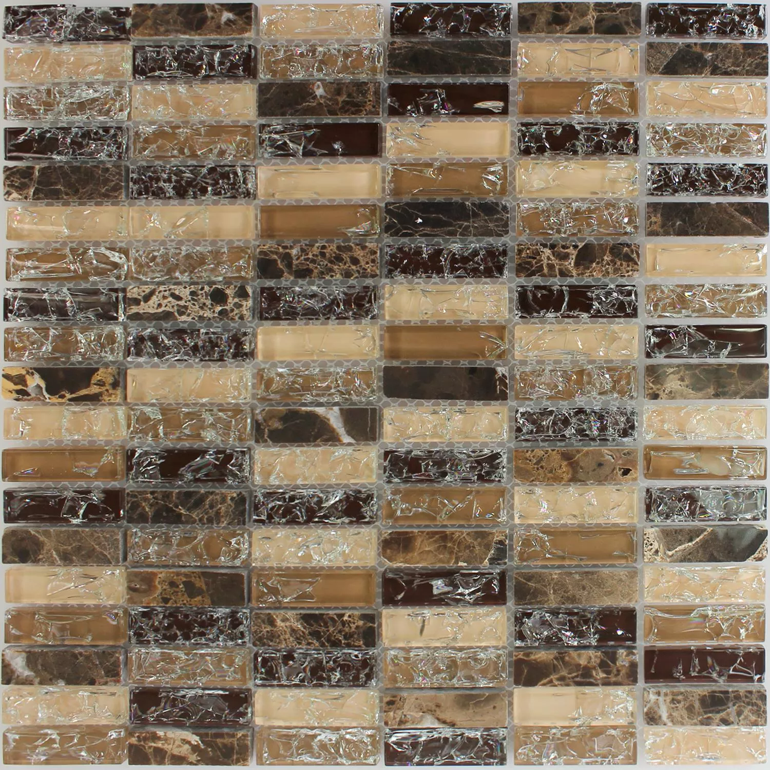 Sample Mosaic Tiles Glass Natural Stone Broken Sticks Dark Emperador
