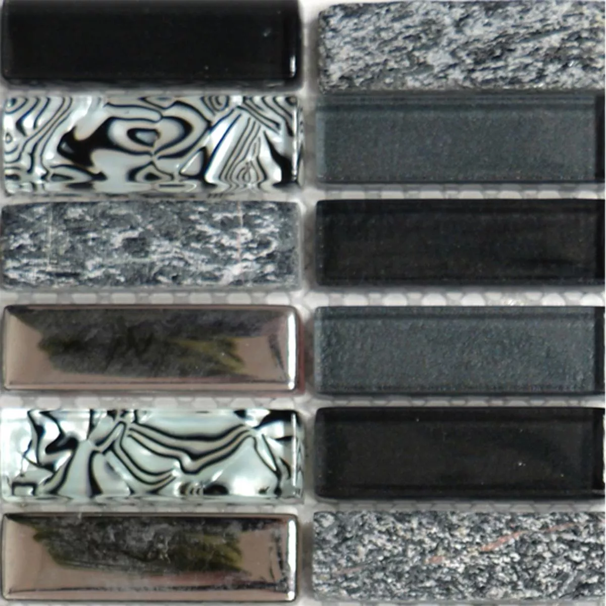 Sample Glass Natural Stone Mosaic Tiles Magia Black Sticks