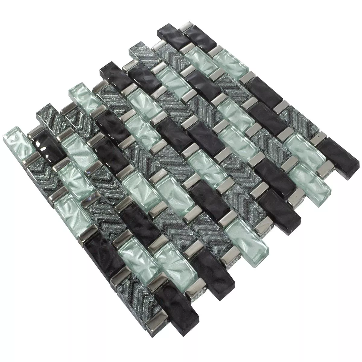 Glass Mosaic Tiles Vancouver Waved Grey Blue Mix